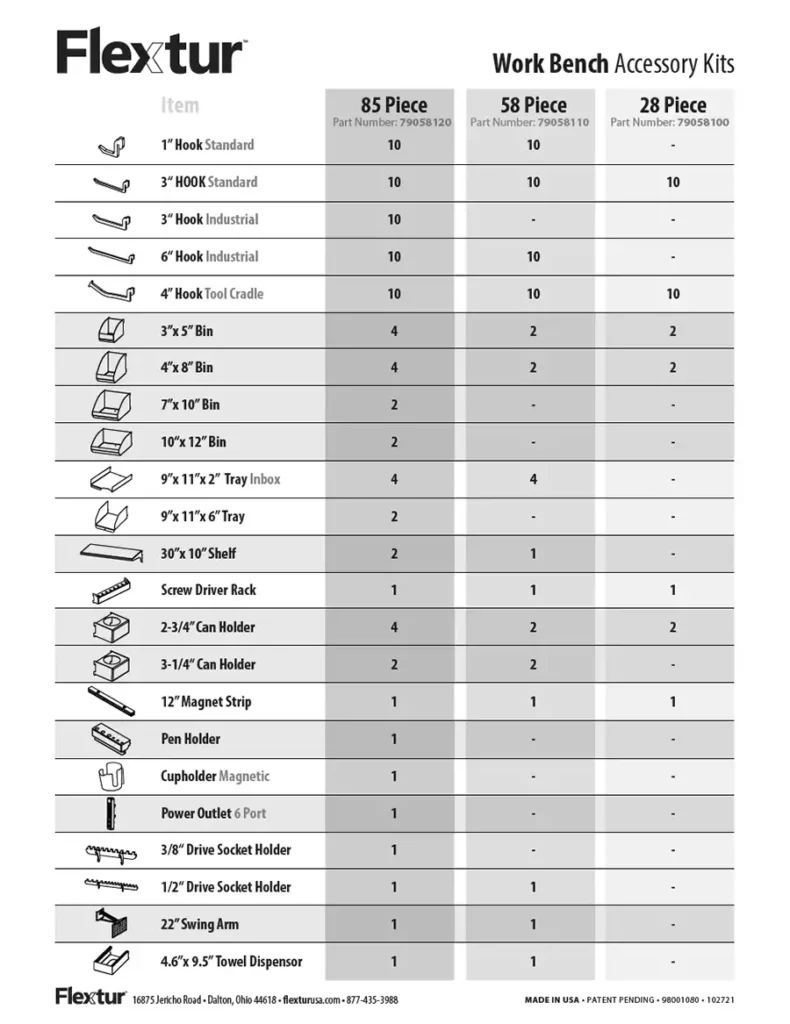 Flextur Workbench Accessory Kits