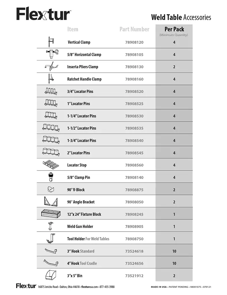 Flextur Welding Table Accessories