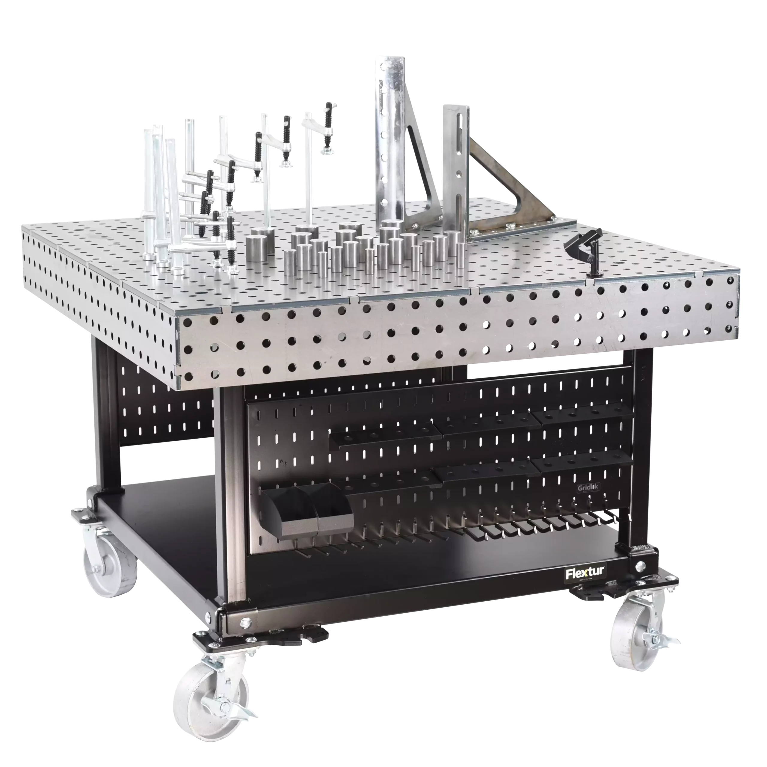 Side view of 48" x 48" x 6" Welding Table with 57 Piece Fixturing Kit