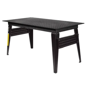 The 36" x 72" Nitride Welding Table has a flat, perforated black tabletop, sturdy legs, and side panels with evenly spaced holes for support—ideal for industrial or workshop use.
