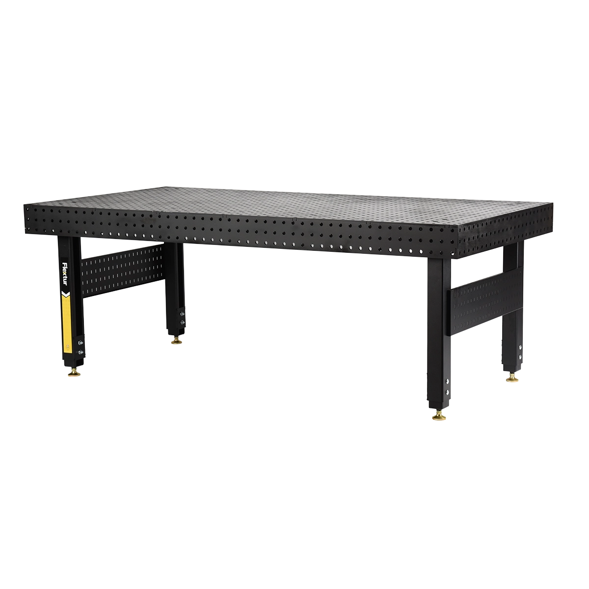 48" x 96" x 6" Stationary Nitride Welding Table features a large black metal perforated tabletop and sturdy rectangular legs, ideal for industrial or workshop use.